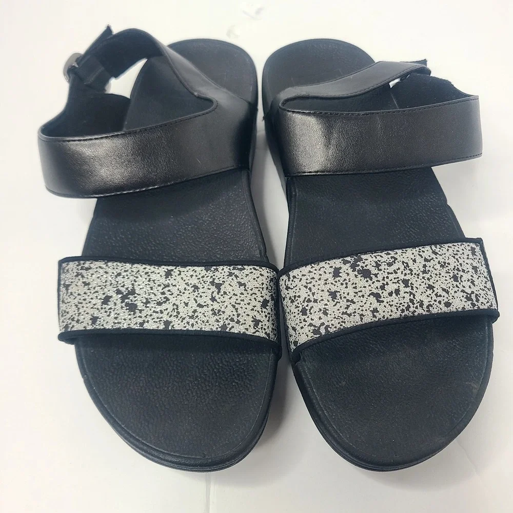 FitFlop Lulu Glitter Splash Back Strap Sandals Shoes Black Size 7
